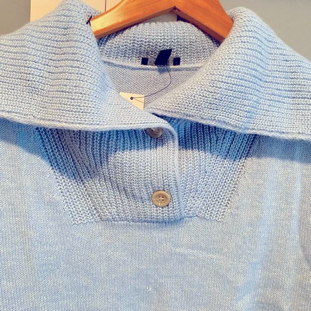 Talbots Breton Button Wide Collar Chunky Pullover Breezy Blue Cotton Women’s XS - Picture 4 of 13